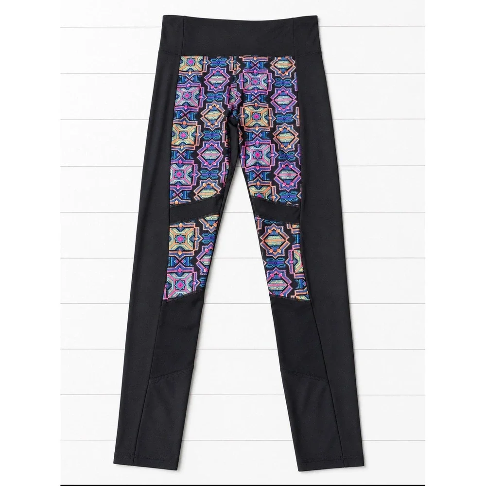 Seafolly Womens Black Tribal Geometric Activewear Leggings Small Zipper Pocket